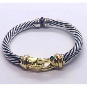 David Yurman 925 14k  Cable Buckle  Bracelet Chalcedony and Garnet